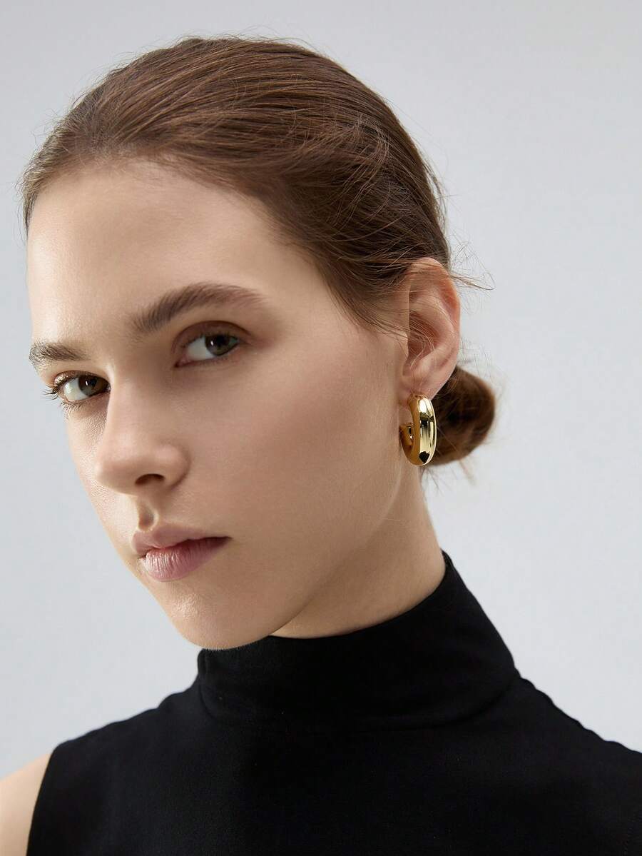 Set de 6 piezas de pendientes de aro grueso con acabado metálico dorado de CCB para uso diario y casual de mujeres y niñas, regalo de Navidad - Pendientes de aro - Ver 1