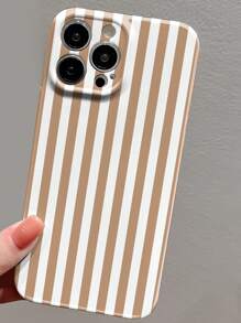 1pc Minimalist Striped Pattern Glossy Perforated Plastic Protective Phone Hard Case For IPhone 11/12/13/14/15/16 Pro Max