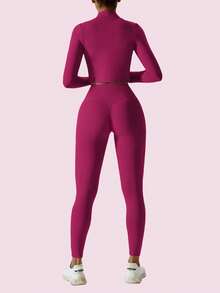 MFVIM Women's Criss Cross Tank Top & High Waist Leggings & Zip Up Jacket Tracksuits Set, Comfy Three Pieces Set For Yoga Gym Running, Athletic Wear, Ladies Sportswear For All Seasons, Activewear, Gym Clothes Women, Workout Sets Women, Legging Fitness, Yoga Pants - 玫瑰紅 - 查看 6