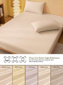 2/3 Pcs Fitted Sheet Set, Bedding, Solid Color Bed Sheet Set, Soft And Comfortable Bedding, Skin-Friendly Bed Cover Set, Room Decor For All Season, Halloween Gift, Mattress Protector For Bedroom, Fits For Single, Twin, Full, Queen And King Size Bed, 1 Fitted Sheet And 1/2 Pillowcases, Machine Washable