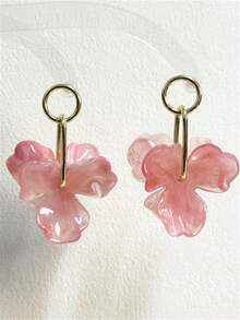 1 对紫色亚克力花瓣吊坠耳环，复古时尚个性化欧美风格耳环首饰，适合女士和女孩派对婚礼周年纪念 - 紫色 - 查看 2