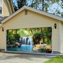 2D 门横幅，乡村瀑布场景车库门横幅 - 大型户外装饰，适合烧烤、家庭聚会和所有季节活动，无需电源，瀑布装饰 - 彩色 - 查看 3