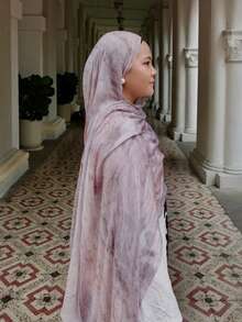 1 件印花头巾，优雅简约清新设计女式围巾，轻便头巾适合日常佩戴、祈祷（Abaya）、所有季节 - 淺粉紫色 - 查看 3