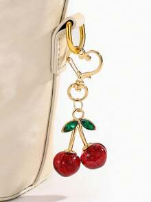 New Stylish Crystal Cherry Pendant Metal Keychain, Suitable For Daily Wear And As A Schoolbag Accessory For Back-To-School Season. It Can Also Serve As A Bag Accessory, And Make A Great Gift For Family, Friends, Classmates, Lovers. It Is Also Suitable As A Birthday Gift, A Gift For Teachers, And A Souvenir. - Black - View 6