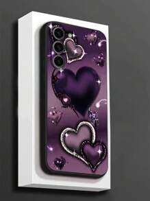 1pc Glittering Rhinestone Heart Shaped Black Anti-Drop Anti-Slip Phone Protective Case Compatible With Galaxy A04e/A05s/A13/A14/A15/A34/A35/A50/A52/A53/A54/S21/S22/S23/S24/S25/S25 Ultra Waterproof Shockproof Scratch Resistant
