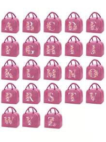 Fashionable Large Capacity Insulated Lunch Tote For Women,Printed With Flowers Letters A-Z Pattern, Thick Aluminum Foil Insulation, Zipper Closure And Fixed Shoulder Strap,Lightweight, Durable , Canvas Lined,Storage Box, Leak Proof Portable Fabric Cutlery Pouches, Durable Utensil Bags With Zipper,Stylish Picnic Bag - Perfect Gift Choice For Work, Camping, Picnics ,School, Travel Or Outdoor Activity ﻿ ﻿