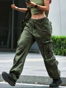 男友风女式直筒牛仔裤 - 軍綠色 - 查看 7