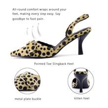 Leopard Kitten Heels Pointed Toe Slingback Heels For Women Closed Toe Pumps With Buckle  Y2K  Party - Màu vàng - Xem 10