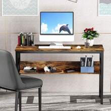 1pcs Compact Desk 80x40x70cm | Computer Table W/ Foot Rest | Home Office & Garden Use, Quick Assembly - Brown - View 6