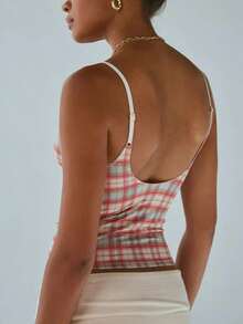 Women Y2k Lace Trim Cami Top Spaghetti Strap Sleeveless V Neck Camisole Crop Top Summer Slim Fit Backless Tank Tops Going Out Outfits Streetwear - 玫紅色 - 查看 3