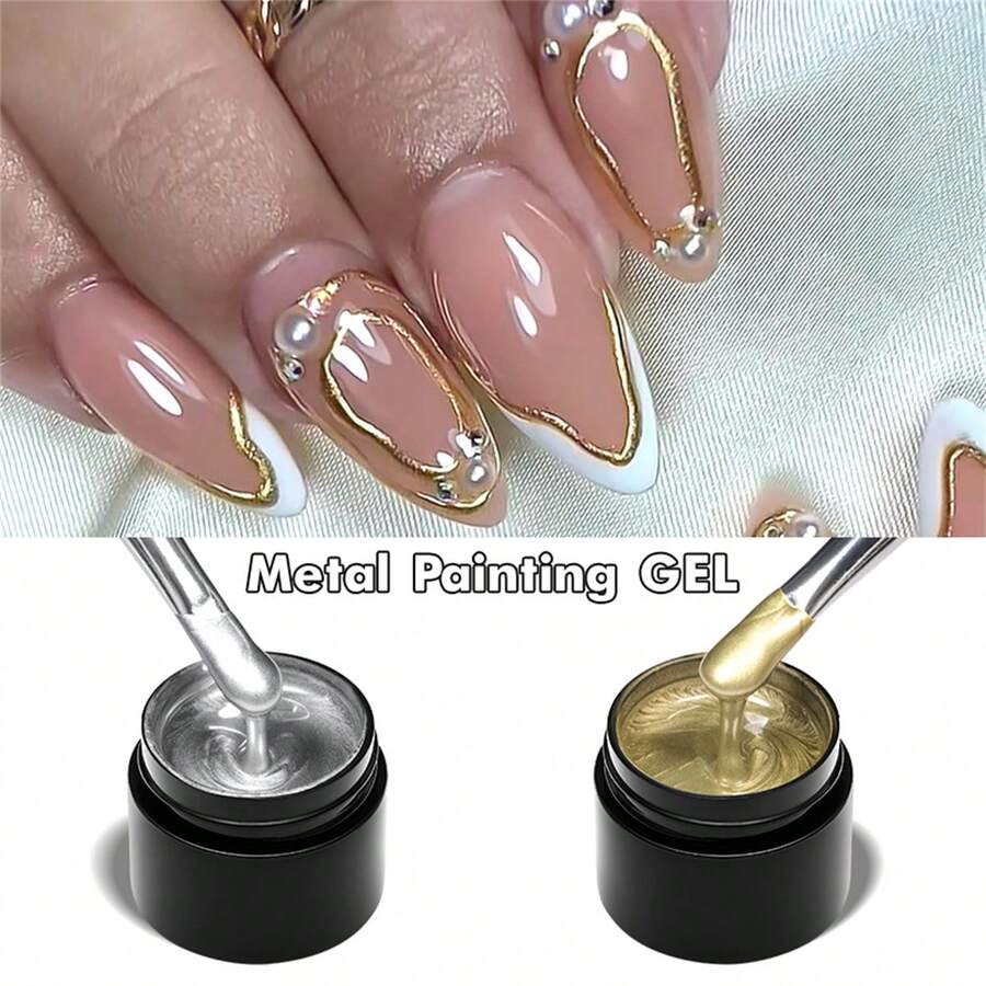 Mtssii 8ML 超亮金属绘画凝胶指甲油金银镜面凝胶指甲油花朵画线法式指甲油 - 彩色 - 查看 1