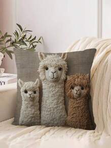 1pc Bohemian Alpaca Pillow Case, 18" X 18", Ultra Soft Plush With 3 Cute White/Brown/Black Alpacas, Zippered Closure, Bohemian Vintage Home Decor For Living Room, Bedroom, Nursery, Comfortable Bedding Accessory | Decorative Pillowcase | Soft Fabric, Pillow Cover (Pillow Insert Not Included)