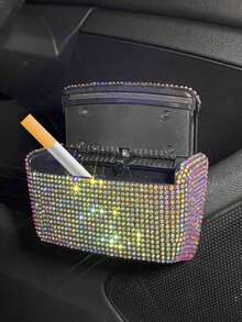 1 件豪华闪亮金色烟灰缸带烟灰缸盖，可悬挂汽车烟灰缸配件 - 均碼 - 查看 11