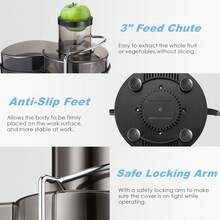 Fohere Juicer Machines, 3" Wide Mouth Juicer Extractor, For Vegetable And Fruit With 3-Speed Setting, 400W Motor, Easy To Clean - US A Type Plug(110-127V) - View 5