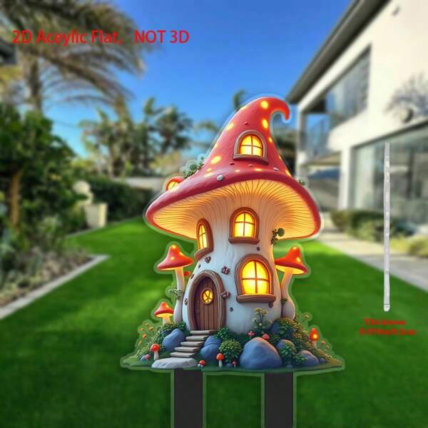 1 pièce Panneau de décoration de jardin en acrylique féerique bohème contes de fées maison arbre champignon, 12 cm x 20 cm, imperméable, sans électricité nécessaire, design maison champignon, parfait pour la décoration extérieure de Noël sur la pelouse, excellent cadeau pour les amis