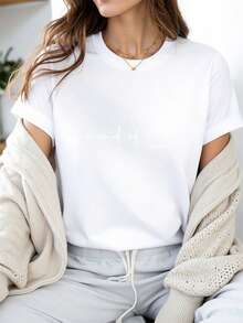 女伴娘简约文字印花休闲T恤 - 白色 - 查看 2