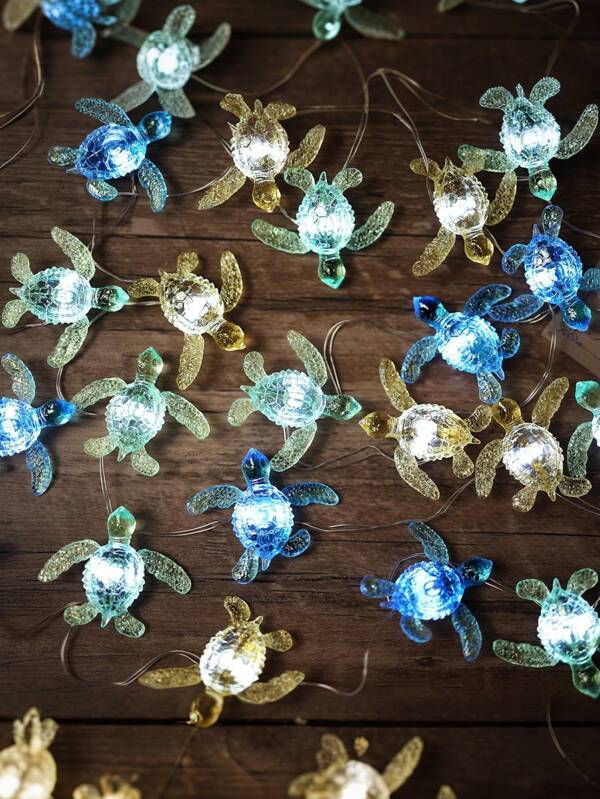 1P-20LED Beach Theme Cute Sea Turtle String Lights Ocean Fairy Decorative Lights Christmas House Party Bathroom Decor For Christmas Tree Decoration Holiday Bedroom Wedding Birthday, Beach Decorative Light String, Christmas Decoration Nautical Theme Lights, Wedding Birthday Party, LED Beach Decorative Lights String Seashell Seahorse Starfish Sand Money Fairy Tale Lights Suitable For Bedroom Parties Indoor Outdoor Decoration