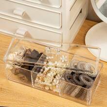 TelKeen Hair Accessories Organizer For Girls, Acrylic Hair Tie Organizer For Headband, Bows, Hair Clip, Cotton Swab Organization, Hair Clip Holder, 3 Compartments Hair Organizer Storage With Lid