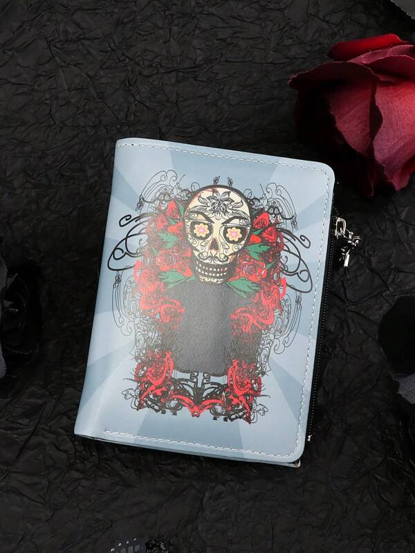 1pc Punk Style Unisex Wallet Creative Cartoon Element Bifold Coin Purse Minimalist Skull Design For Women Wallet Mini Wallet Purse Wallet Small Wallet