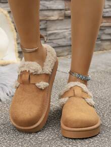 Slippers For Women Indoor Wear, New Autumn/Winter Women Snow Boots, Casual Comfortable Flat Shoes With Fur Lining, Fashion Platform Slide Sandals