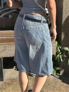 MYOURSA Casual Loose Bermuda Denim Shorts, Light Blue - Light Wash - View 2