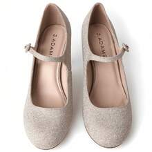 Women Cutout Mary Jane Mid Heels – Round Almond Toe Vintage Cone Heel Pumps With Ankle Strap For Spring Summer Weddings, Parties, Bridesmaids, Office & Everyday Wear [Size Up Half Size] - 金色亮片 - 查看 3