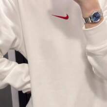 Nike Men's Outdoor Sports Casual Comfortable Round Neck Pullover Long Sleeve Plus Velvet Warm Sweatshirt Embroidered Logo