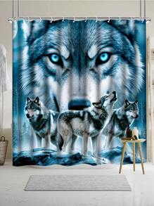 1/4pcs Wolf King Wolf Pack Bathroom Shower Curtain Decor, Excellent Housewarming Gift, Modern Home Decor, Waterproof Shower Curtain And 3-Piece Bathroom Mat Set Including Bath Mat, Toilet Mat, U-Shaped Mat, With 12pcs Shower Curtain Hooks Bathroom Accessories Back To School