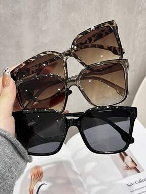 Set de 3 gafas de mujer con marco extra grande, con estampado de leopardo en color negro, de plástico tipo de estilo deportivo para usar al aire libre, en la playa, de viaje o en fiestas