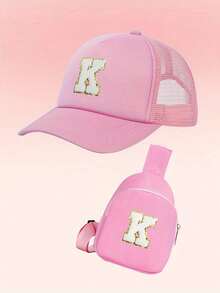 2pcs/Set Girls Letter Graphic Baseball Cap And Bag, Breathable Design For Daily Wear And Outdoor Activities - Pink - View 51