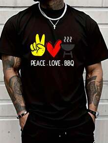 100% Cotton Shirt Peace Love Bbq Retro Barbecue Meat Grilling Men Men Kids T-Shirt - Black - View 1