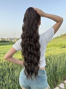 26-Inch Natural Wave Heat-Resistant Synthetic Ponytail Hair Extensions, Black & Brown Claw Clip-In, Suitable For Women's Daily Use - Black Brown - View 8