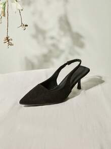 女士极简主义露跟凉鞋，仿麂皮细高跟优雅高跟鞋，黑色，圣诞节冬季圣诞礼物 - 黑色 - 查看 2