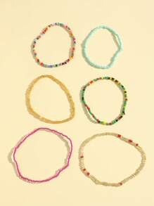 Set de 6 pulseras para tobillo bohemias y coloridas con cuentas, pulseras para el tobillo con cuerda elástica y decoración de cuentas hechas a mano para mujeres