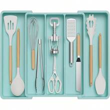 Lifewit Organizador de cubiertos Organizador de cajones de cocina expandible y organizador de utensilios, bandeja de cubiertas con divisores de cajones para utensilios de cocina y cubiertos gris - Turquesa - Ver 10