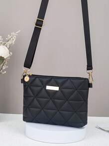 Bolso de hombro diagonal cruzado de una sola correa con cadena metálica y textura de trenzado de rombos para mujer