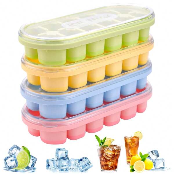 1 Ice Tray, 4 Packs Of Silicone Ice Trays With Lids, Stackable Ice Molds, Silicone Base For Easy Release Of Ice, Used For Whiskey, Cocktails, Beer, And Any Beverage