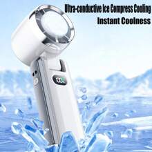 Ventilador de mano portátil 2025, Ventiladores de refrigeración turbina, 3600mAh, 100 velocidades viento huracán, motor silencioso ANC, pantalla digital, recargable por USB C, mini ventilador eléctrico con función de enfriamiento por hielo para uso en interiores y exteriores (Blanco)