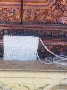 Bolso bandolera diagonal de verano con cuentas de vidrio y acrílico de colores, solo cabe barra de labios y llaves