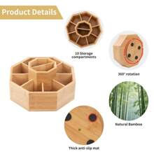 360° Rotating Desktop Storage Box Bamboo Rotating Storage Box With 8 Compartments Can Hold More Than 300 Pencils, Pens, Markers, Brushes Suitable For Living Room Study Office Desktop