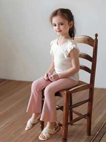 Set de 3 leggings sin pies de niña con acanalado elástico de unicolor, estilo princesa, nuevos para primavera/verano