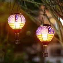 Starsoul Hot Balloon Solar Lantern With Flower Projection Metal Outdoor Waterproof Hot Balloon Solar Lights Hanging Lantern For Garden Yard Patio Decor - 美國國旗-2 件 - 查看 5