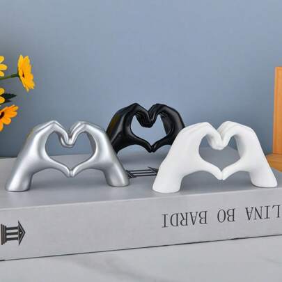 Statua decorativa da casa dei gesti delle mani a forma di cuore, scultura moderna in argento di mani in posa d'amore, decorazioni per la casa per soggiorno, camera da letto, scaffale, tavolo da caffè, centro tavola, regalo per donne e matrimoni