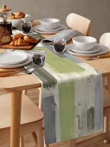 Green Grey Table Runner, Sage Green Grey Abstract Art Dining Table Decoration
