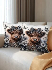 1pc Yorkshire Dog Pattern Theme Pillow Cover, Yorkshire Pet Dog Pattern Pillow Cover, Suitable For Sofas, Chairs, Beds, Cars, Living Rooms, Offices, Modern Style, Polyester Fiber, Zipper, Home Decoration Pillowcase, 18 * 18 Inches