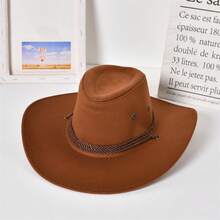 1pc Unisex Retro Western Cowboy Hat, Bronze Hexagon Star Decor, Soft Hat, Outdoor Party Hat, Suitable For Outdoor Riding, Travel, Photography, Sun Protection, Spring/Summer - Vintage Star Cowboy Hat - View 10