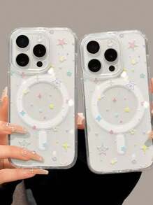 Flashing Star-Shaped Magnetic Phone Case Full Body MagSafe Charging Support Protection Anti-Scratch Non-Yellowing Transparent Smartphone Cover Gift For Galaxy S24/S24 Plus/S24 UlTRA/Galaxy S23/S23 +/S22 Ect ,Apple Phone 11/11 Pro/11 Pro Max 12/12 Pro/12 Pro Max/13/13 Pro/13 Pro Max/14/14 Plus/14 Pro/14 Pro Max/15/15 Plus/15 Pro/15 Pro Max/16/16 Pro/16 Plus/16 Pro Max/16E/X/XS/XSMax/TPU Material Protective Case,Cartoon 2-In-1 Magnetic Phone Protective, The Best Birthday Gift For Your Friends And Family, Suitable For Both Men And Women