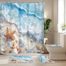 1/4 件梦幻波浪海滩浴室窗帘套装 - 防水浴帘，带 12 个挂钩，防滑浴垫，马桶 U 型垫，座套，淋浴装饰配件浴室配件返校浴室装饰 - 彩色 - 查看 6