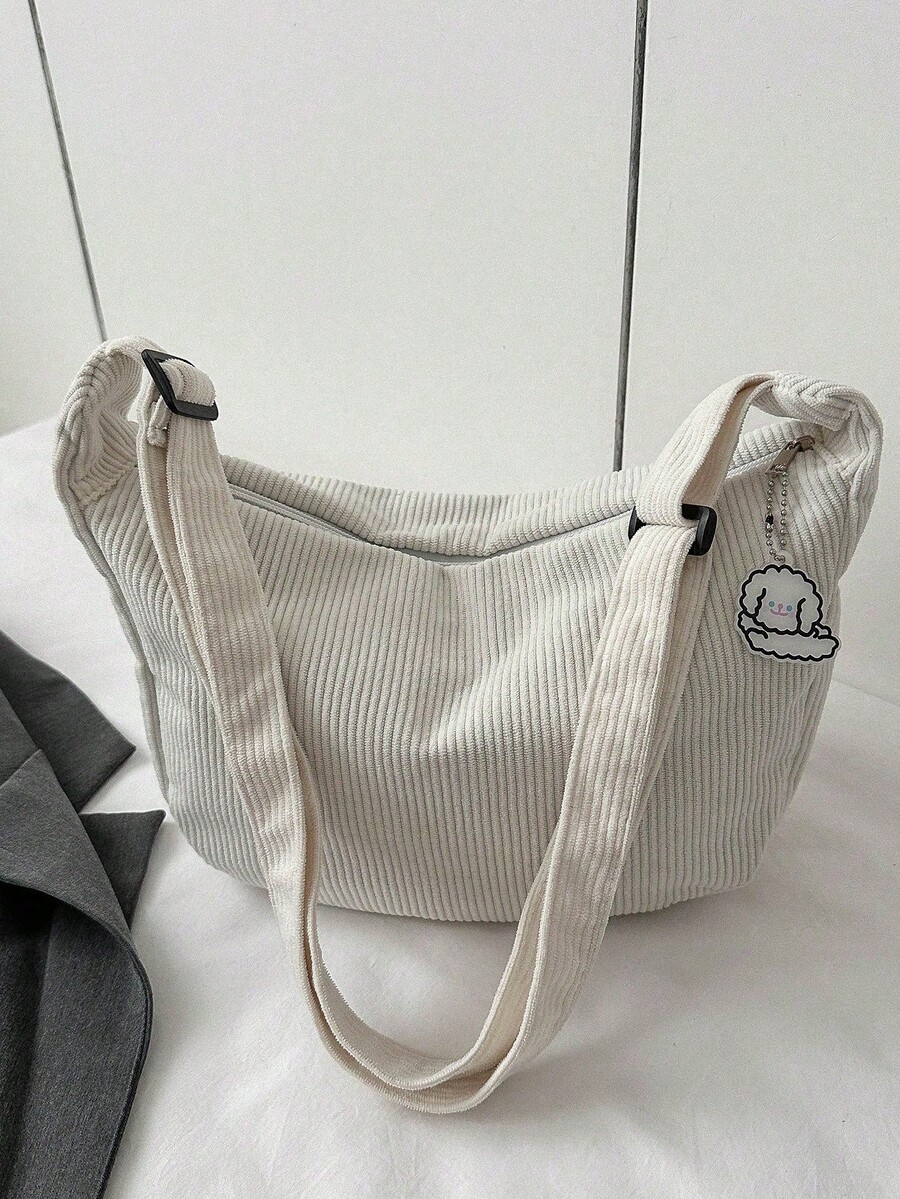 Korean Style Simple Chic Casual Crossbody Bag, Corduroy Material, Versatile For Students & Everyday Use