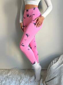 Leggings de yoga estilo tie-dye con gran elasticidad - Rosa - Ver 3
